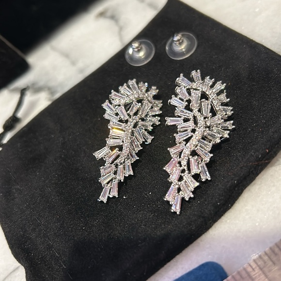 Cubic Zirconia Paisley Baguettes Earrings-Boutique - Picture 6 of 9